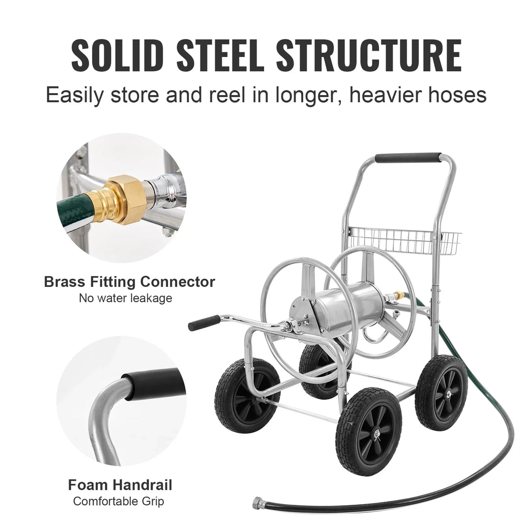 2026 NewVEVOR Hose Reel Cart, Hold Up to 250 ft of 5/8???? Hose, Garden Water Hose Carts Mobile Tools with 4 Wheels, Heavy Duty Powder-coated Steel Outdoor Planting with Storage Basket, for Garden, Yard, Lawn