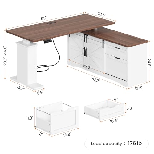 2026 SEDETA Farmhouse L Shaped Standing Desk, 55 inch Height Adjustable Corner Desk with Storage Drawers, Standing Computer Desks with Power Outlets for Home Office, Black