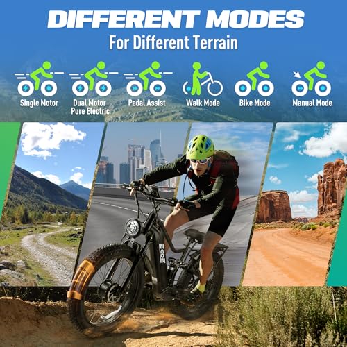 2026 5000W Dual Motor Electric Bike for Adults 52MPH with 60V 32AH Battery, 26x4 Fat Tire All Terrain Ebikes, Full Suspension E Bike, SHM 7-Speed Gear Electric Bicycle(63v) (63V-3-1)
