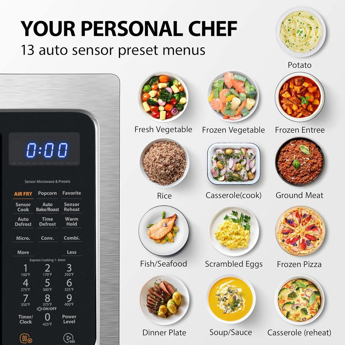 2026 4-in-1 ML-EC42P(SS) Countertop Microwave Oven, Smart Sensor, Convection, Air Fryer Combo, Mute Function, Position Memory 13.6" Turntable, 1.5 Cu Ft, 1000W, Silver