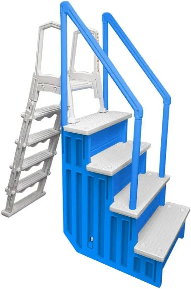 2026 NewNon-slip pool entrance steps | Gray | Suitable for above-ground pools | Can be installed on patios with a height of 122 to 137 cm | Maximum load capacity 136 kg