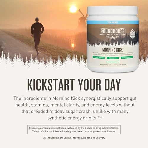 2026 ROUNDHOUSE PROVISION Morning Kick, Zero Sugar Greens Superfood Powder Supplement with Ashwagandha, Collagen, Probiotics, Debloat Drink, 30 Servings (Strawberry Lemonade) by Chuck Norris