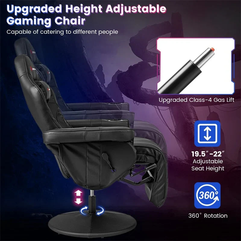 2026 Ergonomic Gaming Recliner Chair with Massage, Retractable Footrest & Cup Holder, Height Adjustable Racing Style Swivel Video Game Chair