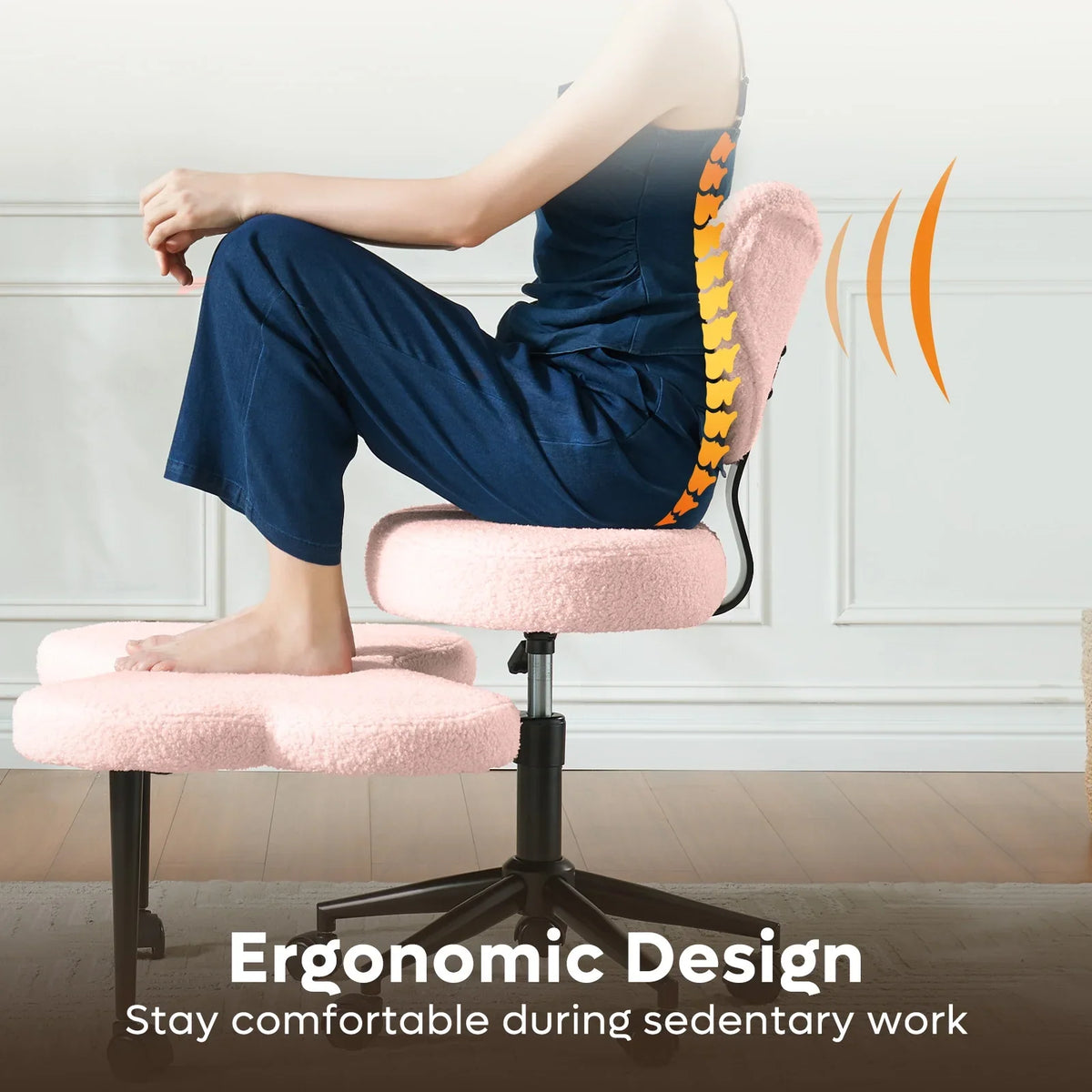 2026 NewPinmoco Ergonomic Cross Legged Swivel Chair, Adjustable Height and Teddy Fabric, Meditation& ADHD Chair with Back Support, Home and Office, Off White