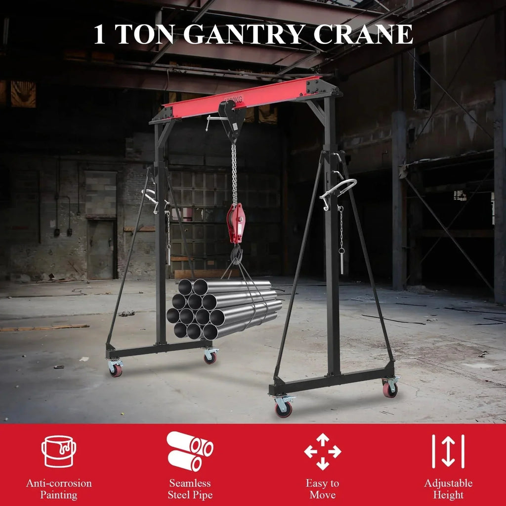 2026 New2025 1-ton gantry crane, adjustable, 2200 lbs lifting capacity, height adjustable 96.5"-143.7", portable hoist for factory, construction site, warehouse, auto repair shop