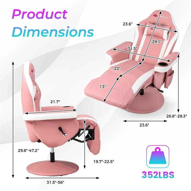 2026 Ergonomic Gaming Recliner Chair with Massage, Retractable Footrest & Cup Holder, Height Adjustable Racing Style Swivel Video Game Chair