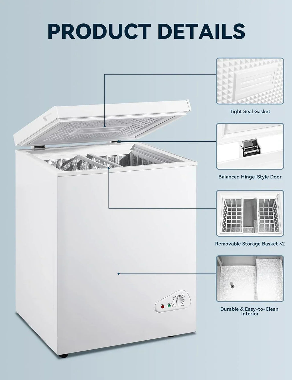 2026 7.0 Cu Ft Chest Freezer - Energy Efficient & Quiet Mini Freezer with Adjustable Thermostat - Compact Deep Freezer for Home, Apartment, and Garage - Removable Basket & Defrost Drain