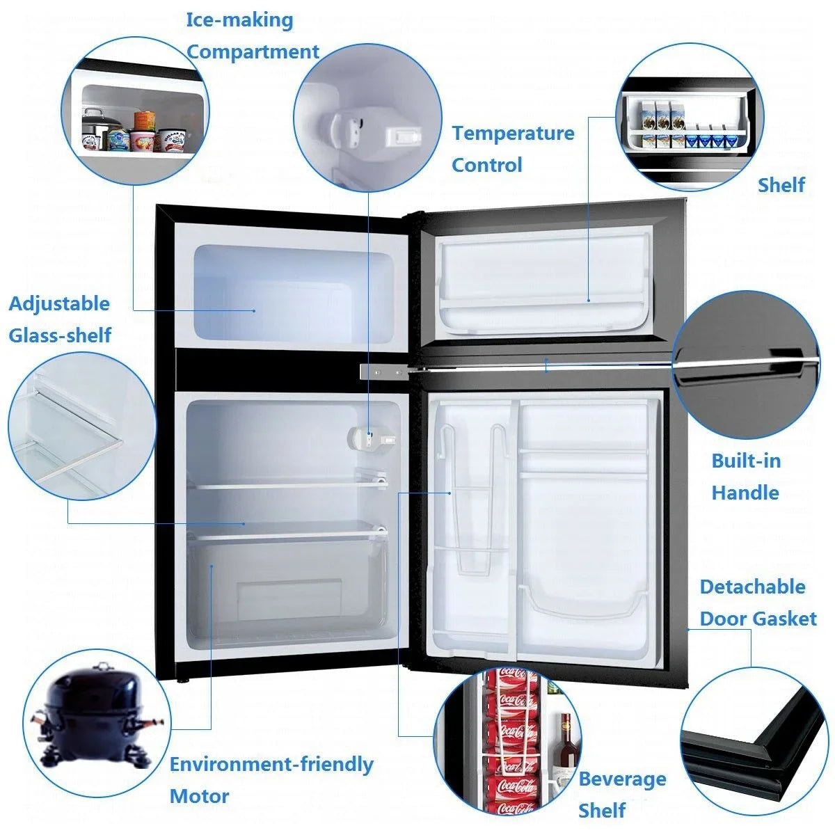 2026 NewCostway Refrigerator Small Freezer Cooler Fridge Compact 3.2 cu ft. Unit, Grey