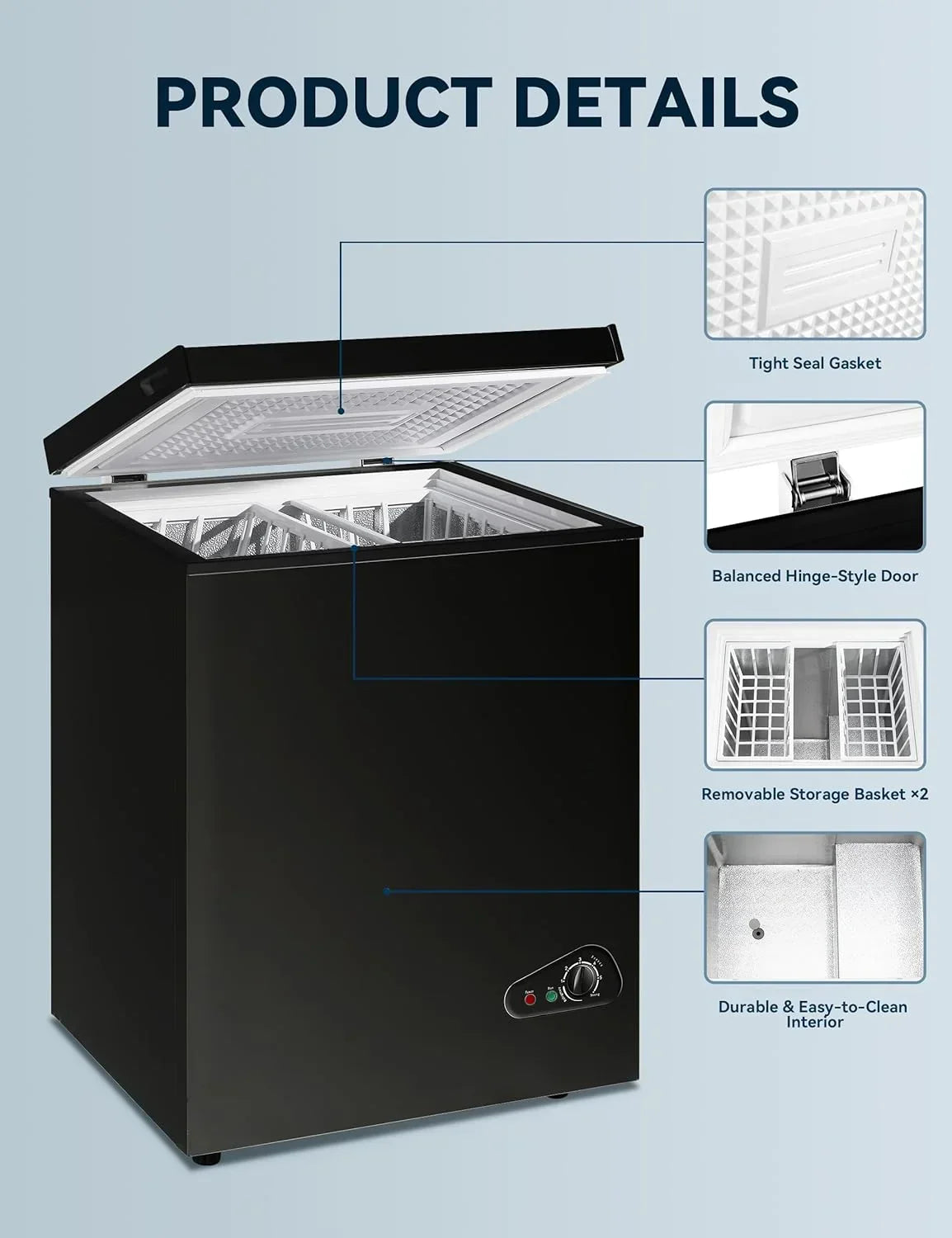 2026 7.0 Cu Ft Chest Freezer - Energy Efficient & Quiet Mini Freezer with Adjustable Thermostat - Compact Deep Freezer for Home, Apartment, and Garage - Removable Basket & Defrost Drain