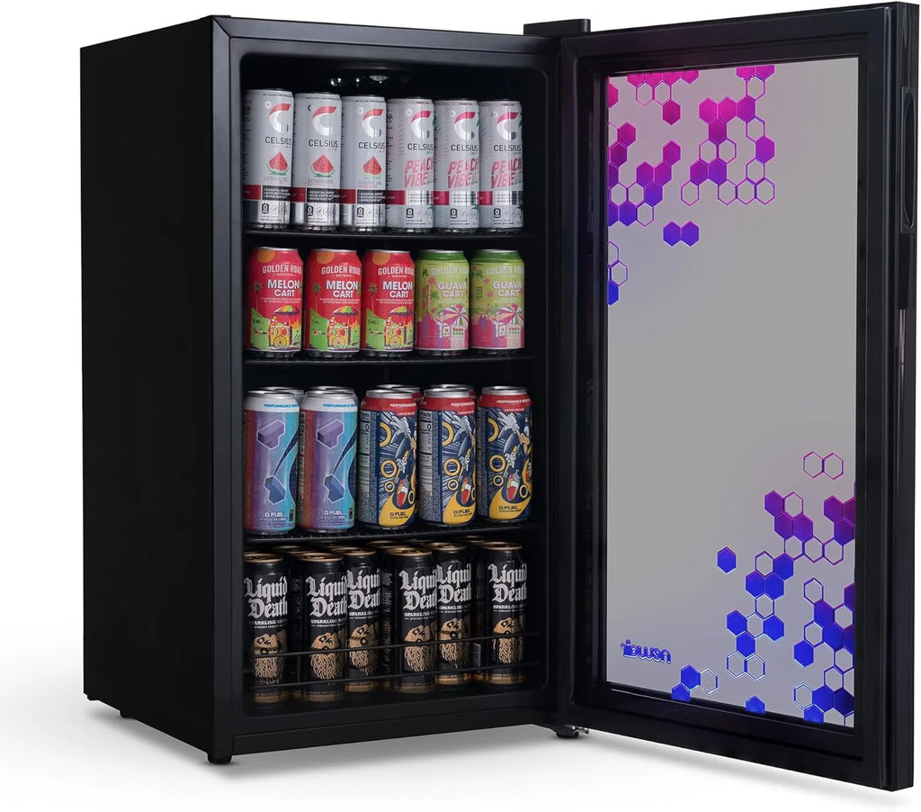 2026 Beverage Refrigerator Cooler | 126 Cans Free Standing with Right Hinge Glass Door | Mini Fridge Beverage Organizer Perfect For Beer, Wine, Soda, And Cooler Drinks