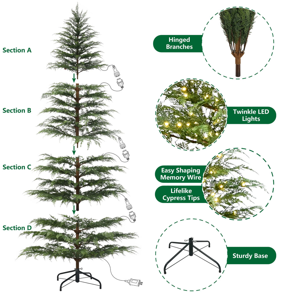 2026 7.5 ft Pre-Lit Cypress Artificial Christmas Tree with 500 Twinkle LED Lights and Stand