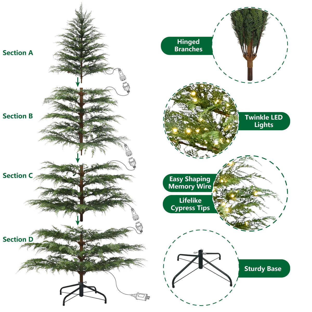 2026 7.5 ft Pre-Lit Cypress Artificial Christmas Tree with 500 Twinkle LED Lights and Stand