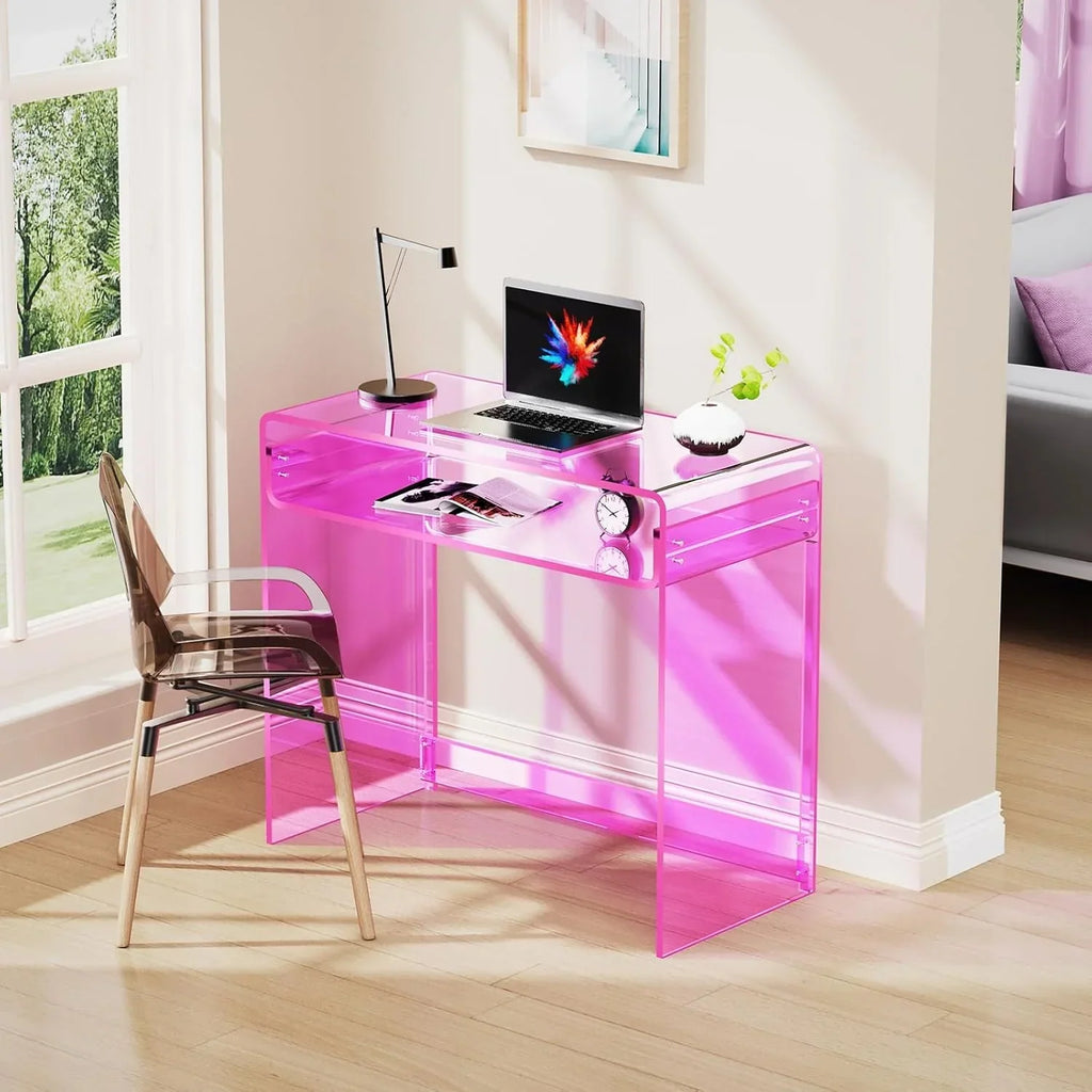 2026 Acrylic Desk Laptop Workstation Study Table Home Office Console Table Entrance Tables Decor (Green)