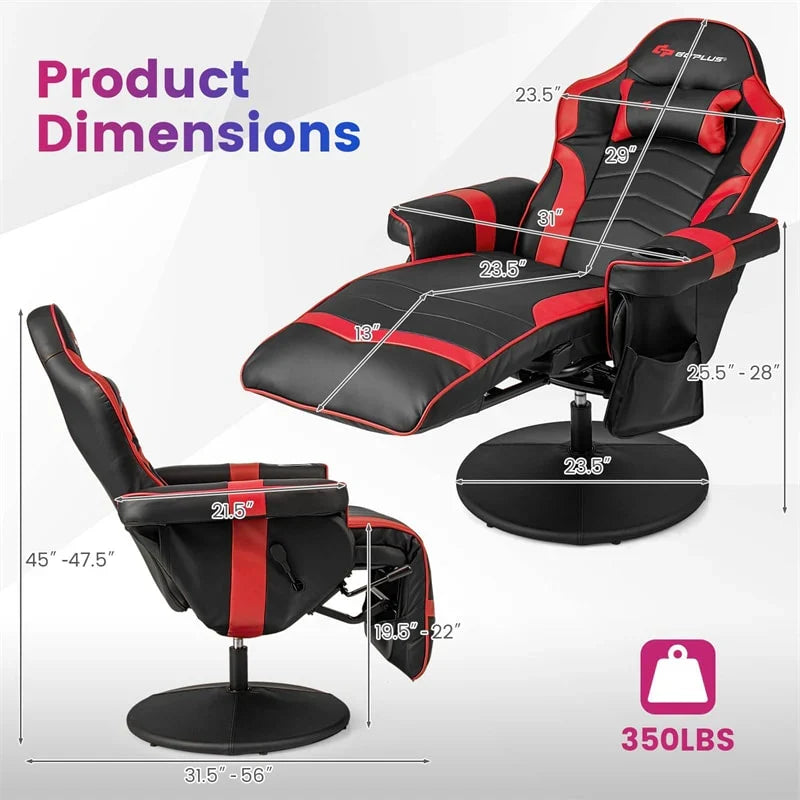 2026 Ergonomic Gaming Recliner Chair with Massage, Retractable Footrest & Cup Holder, Height Adjustable Racing Style Swivel Video Game Chair