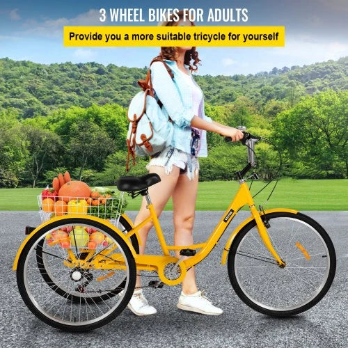 2026 Adult Tricycle 26 7 Speed 3 Wheel Trike Bicycle Bike Cruise w Basket Shooping