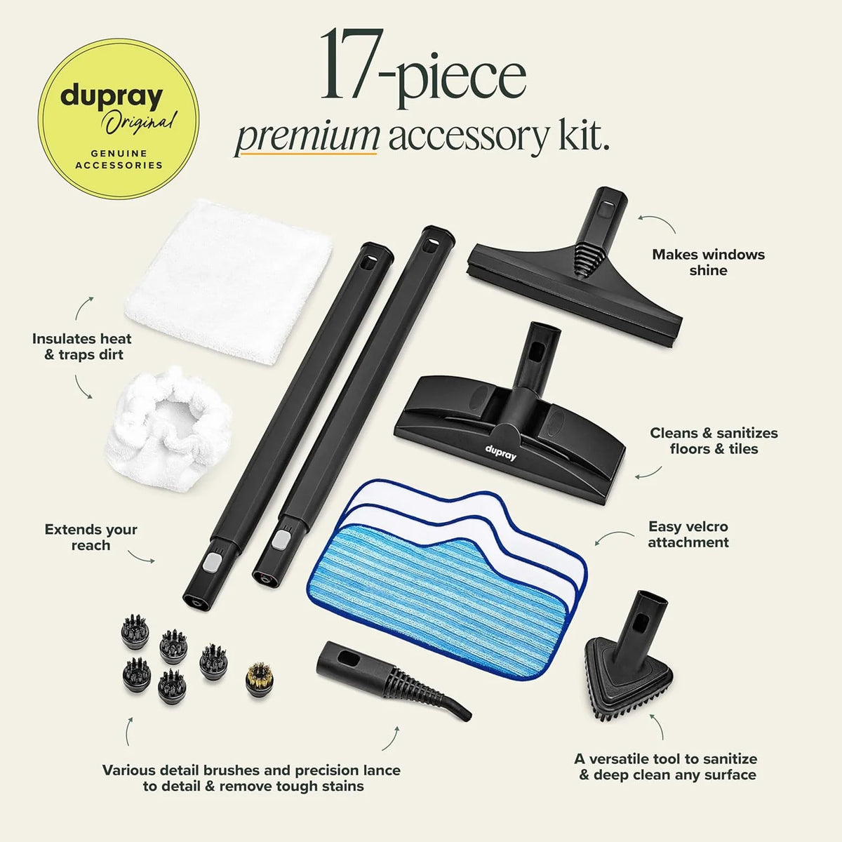 2026 Neat Steam Cleaner with 17-Piece Kit - Powerful, Chemical-Free Cleaning for Floors, Cars, Tiles, Upholstery, Kitchen, Bathroom Grout, Carpets & More - Kills up to 99.9% of Bacteria & Viruses *