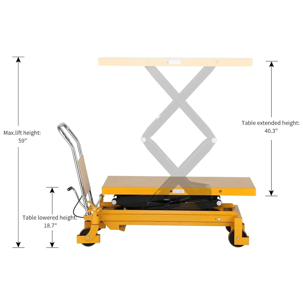 2026 NewHydraulic lifting table trolley – load capacity 350 kg, maximum height 130 cm, double scissor lift table with safety device and 4 wheels