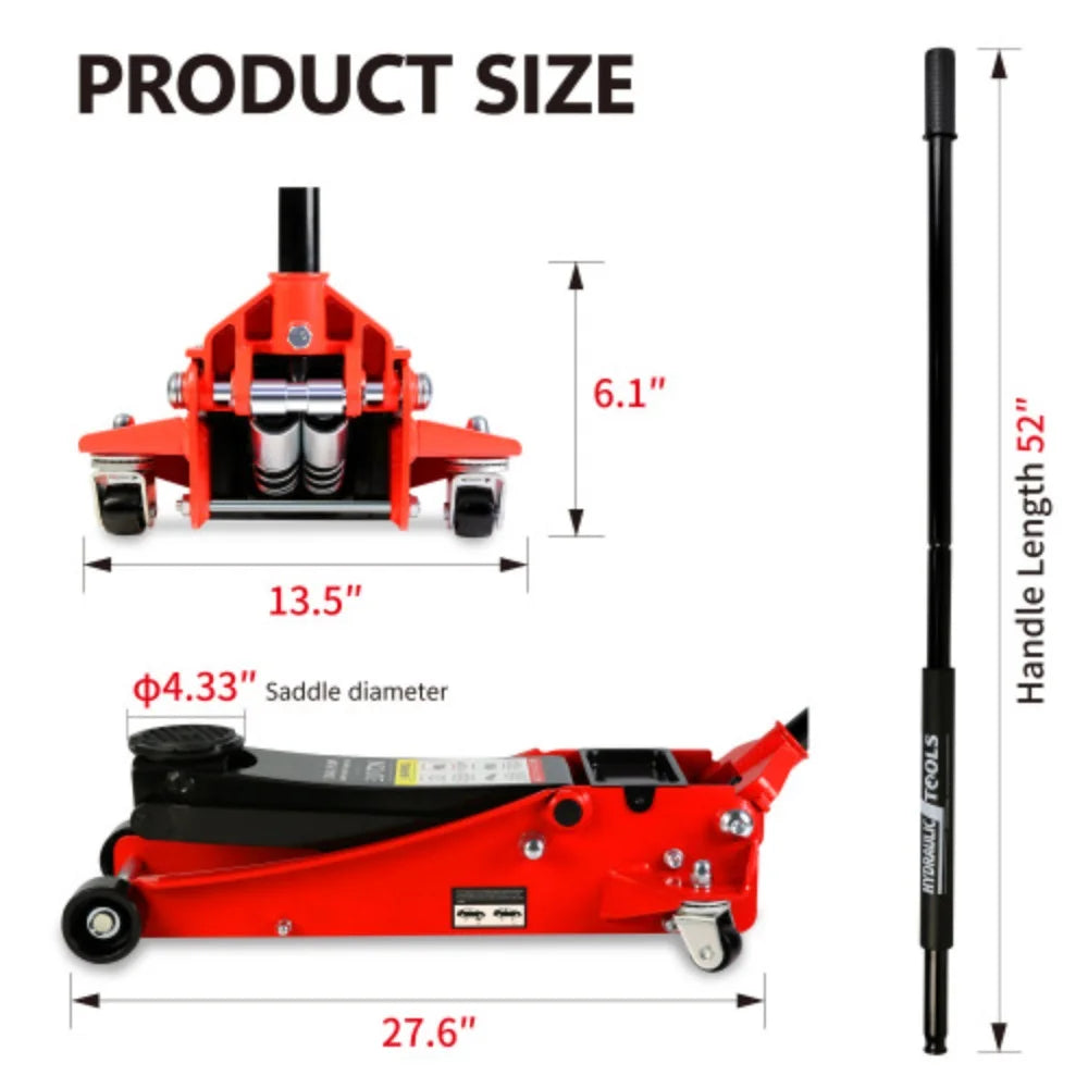 2026 3t Low Profile Jack, Red and Black, Ultra Low Floor Jack with Dual Pistons Quick Lift Pump, Car Jack Hydraulic AutoLifts for Home Garage Black+Red + Steel + 3T Dual pump + Lifting range 3.3"-19.7"