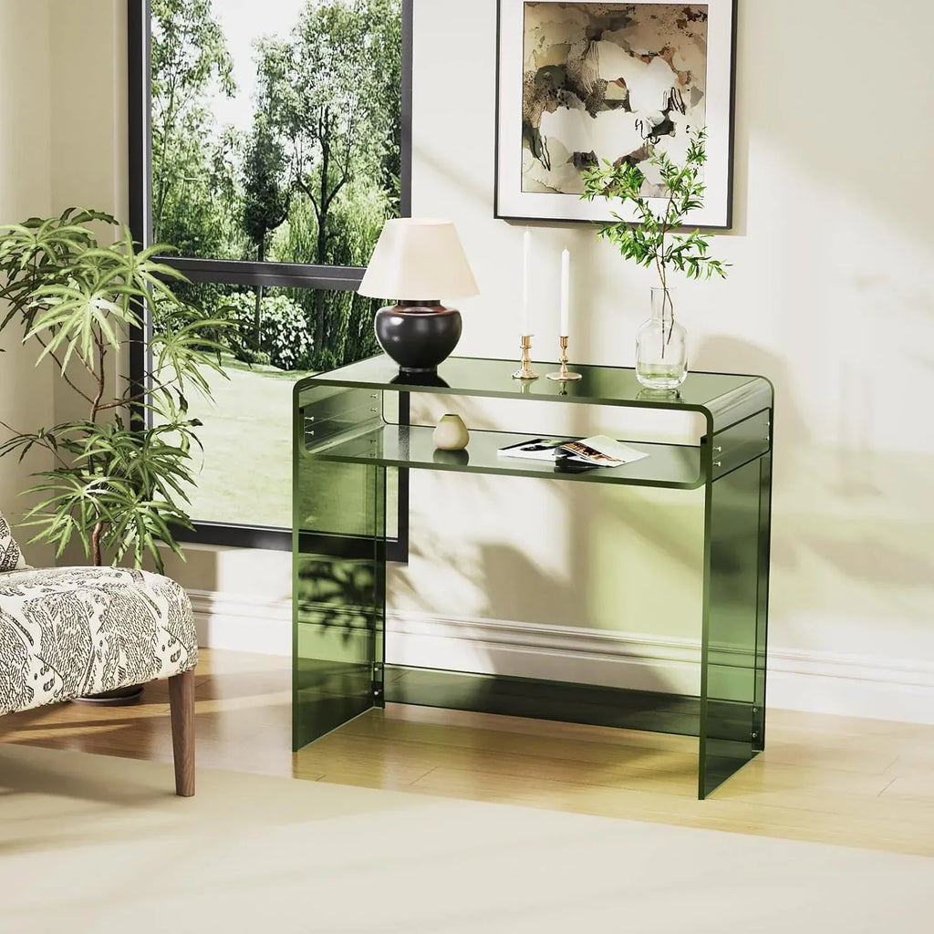 2026 Acrylic Desk Laptop Workstation Study Table Home Office Console Table Entrance Tables Decor (Green)