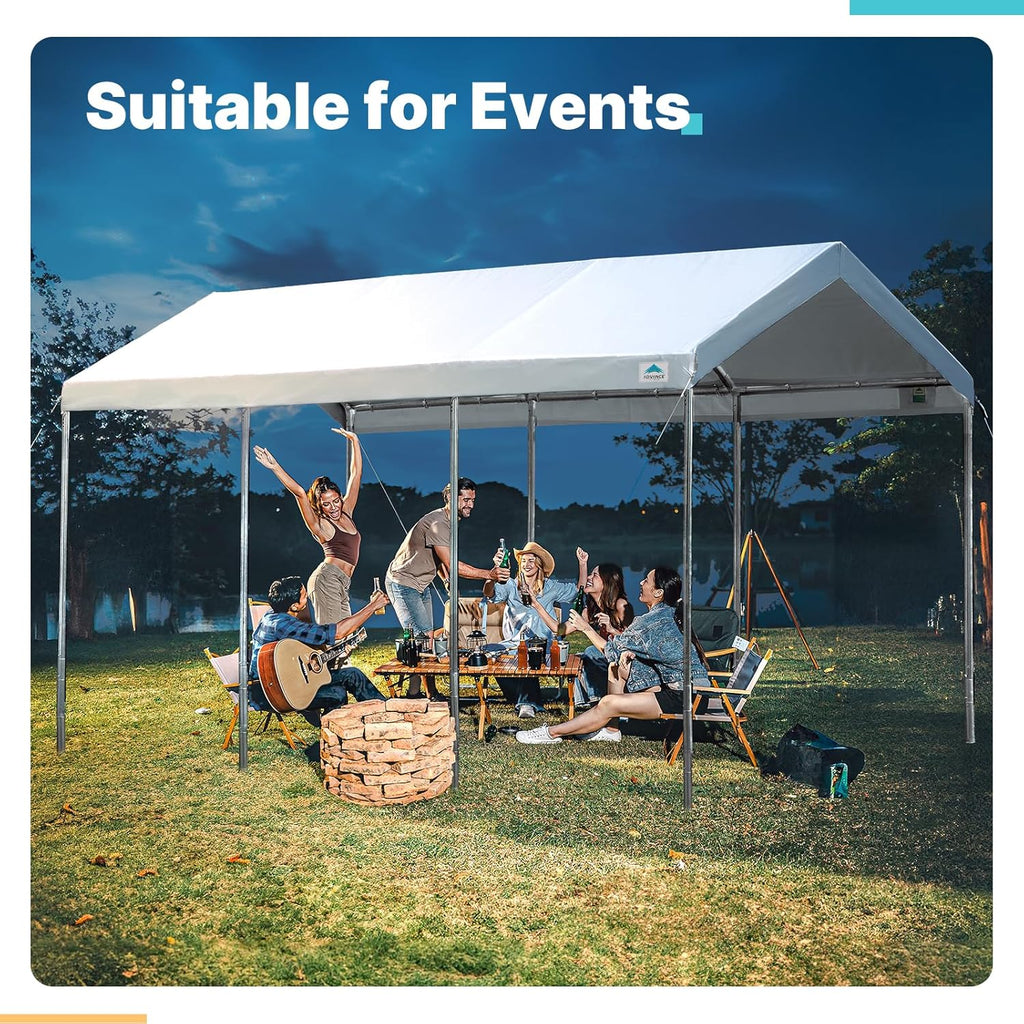 2026 10x20 ft Heavy Duty Carport Potable Car Canopy Garage Party Tent Boat Shelter, Adjustable Height from 9.5 ft to 11 ft, Beige