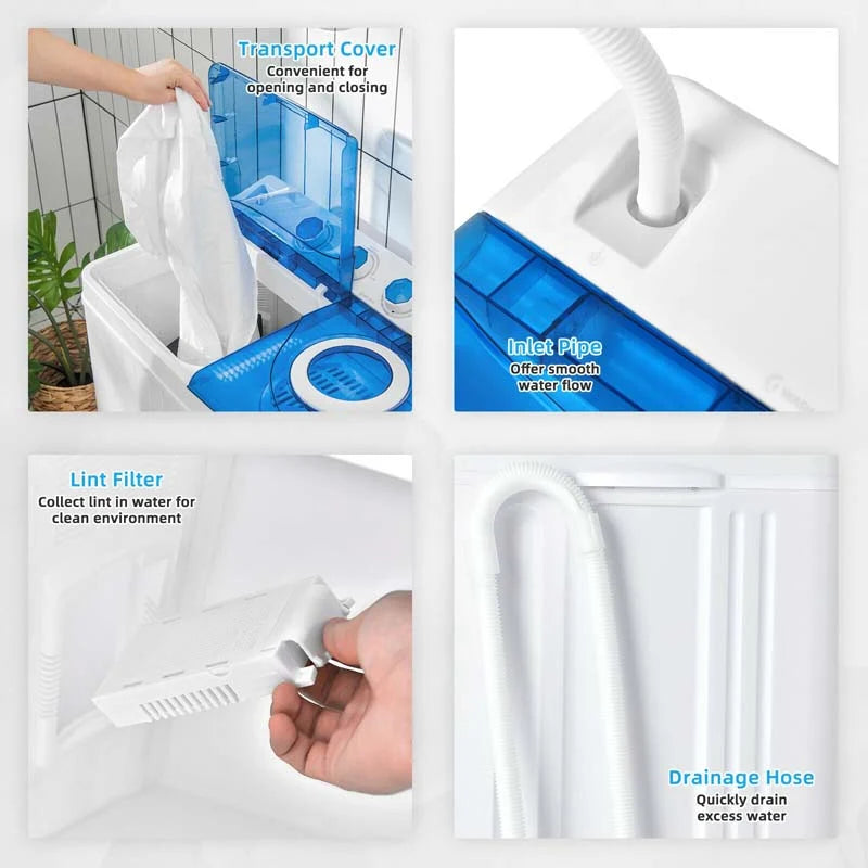 2026 26 LBS 2-in-1 Portable Washing Machine with Drain Pump, Twin Tub Top Load Washer Dryer Combo for RV Dorm