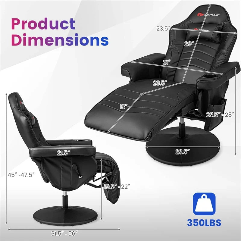 2026 Ergonomic Gaming Recliner Chair with Massage, Retractable Footrest & Cup Holder, Height Adjustable Racing Style Swivel Video Game Chair