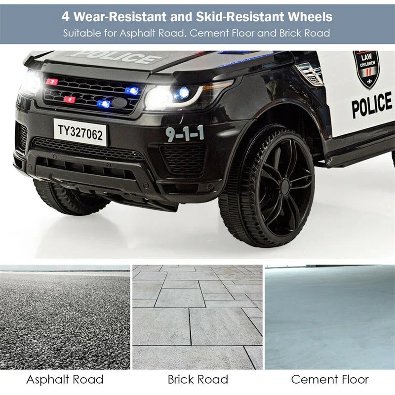 2026 Kids Ride On Police Car 12V Battery Powered Electric Riding Toy Truck Car with LED Siren Flashing Light
