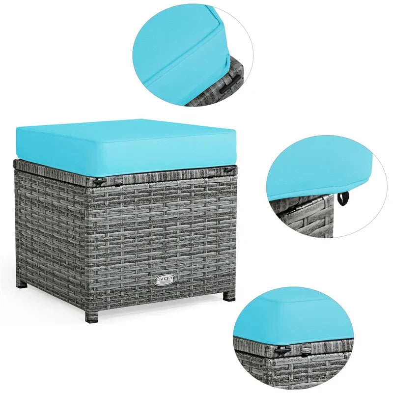 2026 7 PCS Resin Wicker Outdoor Sectional Sofa Set Rattan Patio Seating Group with Dining Table, Ottomans & Cushions
