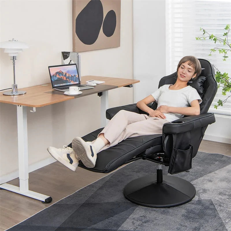 2026 Ergonomic Gaming Recliner Chair with Massage, Retractable Footrest & Cup Holder, Height Adjustable Racing Style Swivel Video Game Chair