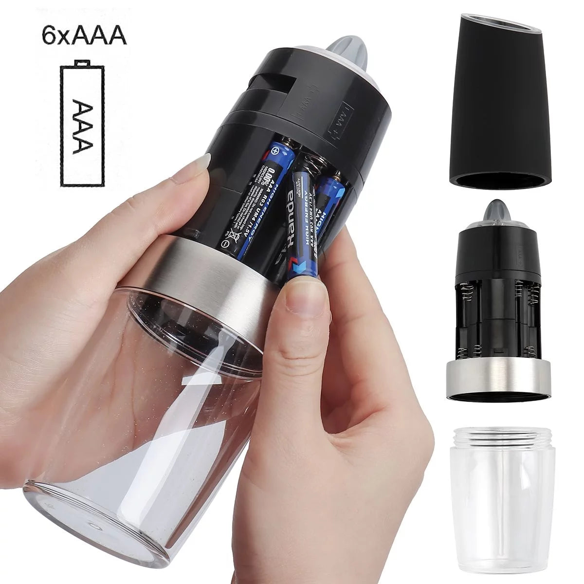 2026 Deago 2 Pack Electric Gravity Salt and Pepper Grinder Set with Adjustable Coarseness Automatic Pepper and Salt Mill Grinder Battery Powered with LED Light