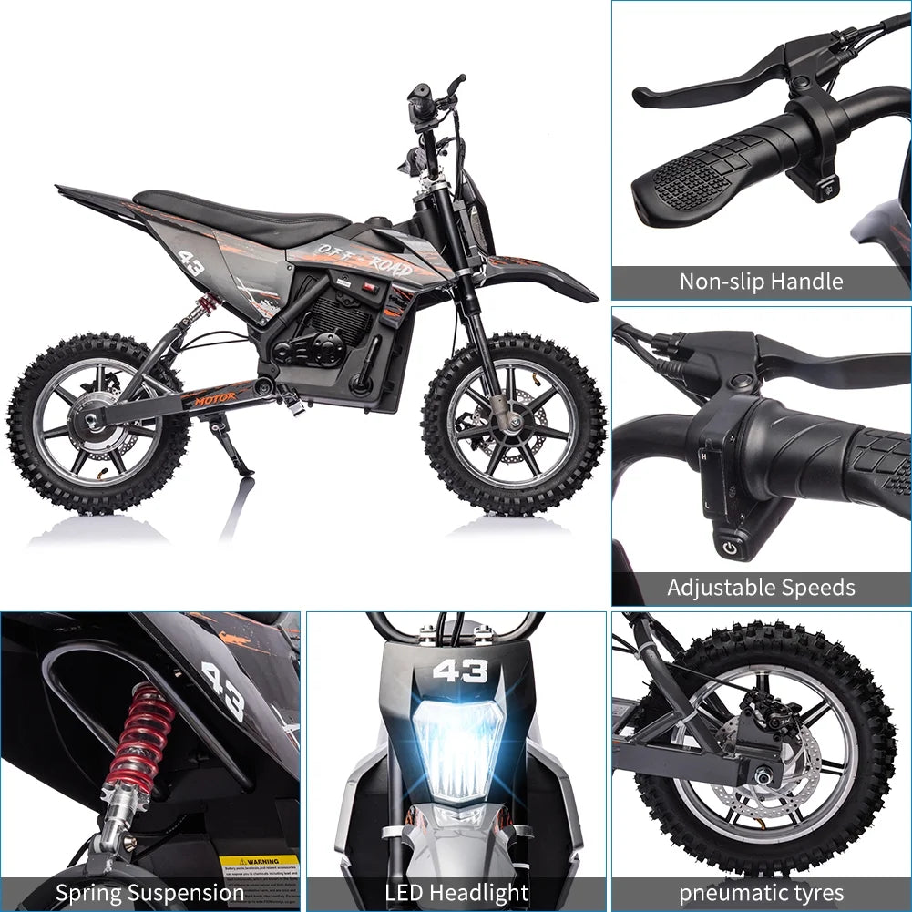 2026 NewElectric Dirt Bike for Kids,36V Ride on Motorcycle,Up to 15.5MPH,350W Brushless Motor,LED Headlight,Leather Seat,Front and Back Brakes,Electric Motorcycle for Kids Age 8-16,Max Load 175lbs
