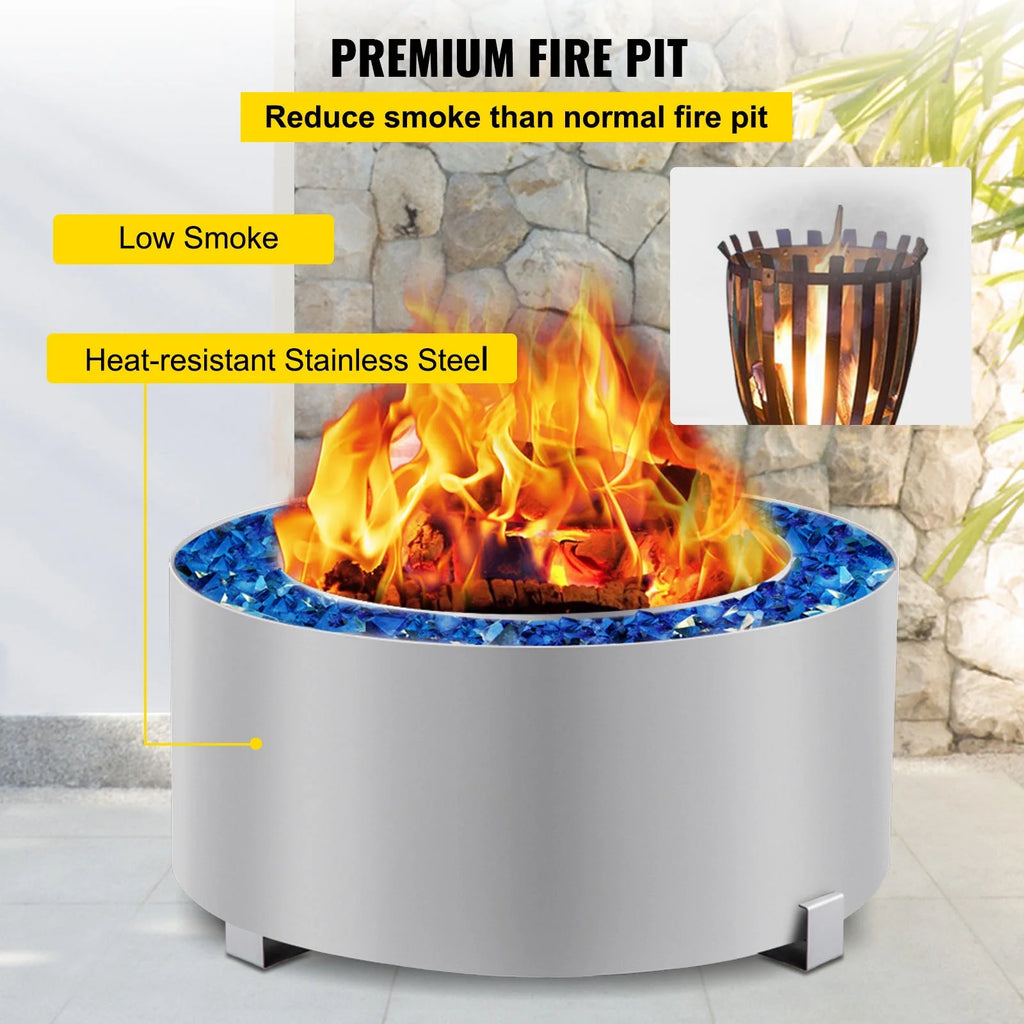 2026 Smokeless Fire Pit, Stainless Steel Stove Bonfire, 27.6 inch Diameter Wood Burning Fire Pit