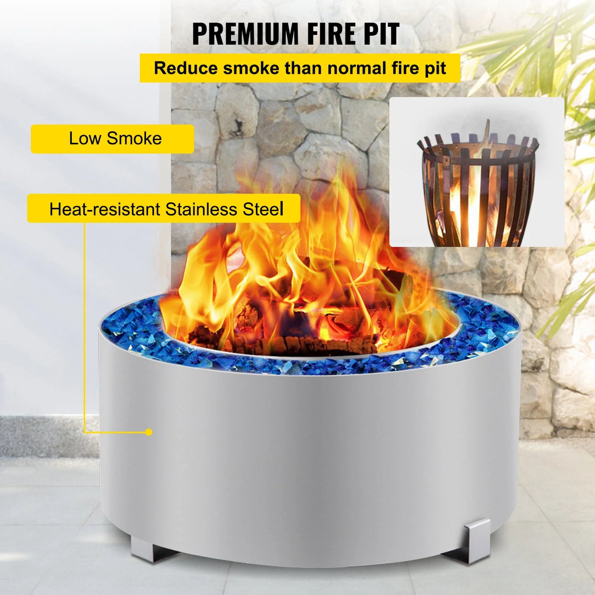 2026 Smokeless Fire Pit, Stainless Steel Stove Bonfire, 27.6 inch Diameter Wood Burning Fire Pit