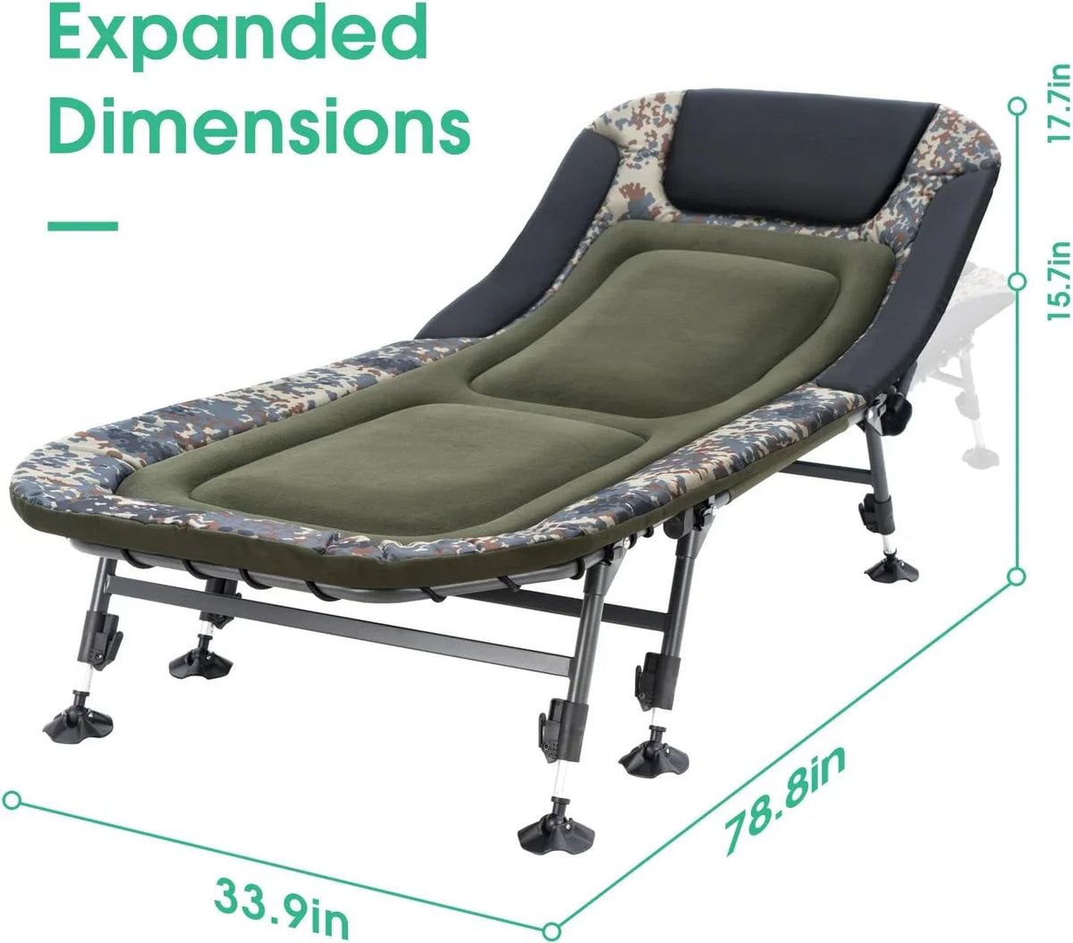 2026 NewCamping Cots for Adults 330Lbs with Carry Bag, Heavy Duty Folding Bed with Soft Padded Cushion, Portable Military Cot for Hunting, 180° Adjustable Reclining Outdoor Lounger