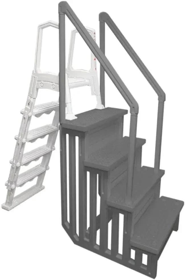 2026 NewNon-slip pool entrance steps | Gray | Suitable for above-ground pools | Can be installed on patios with a height of 122 to 137 cm | Maximum load capacity 136 kg
