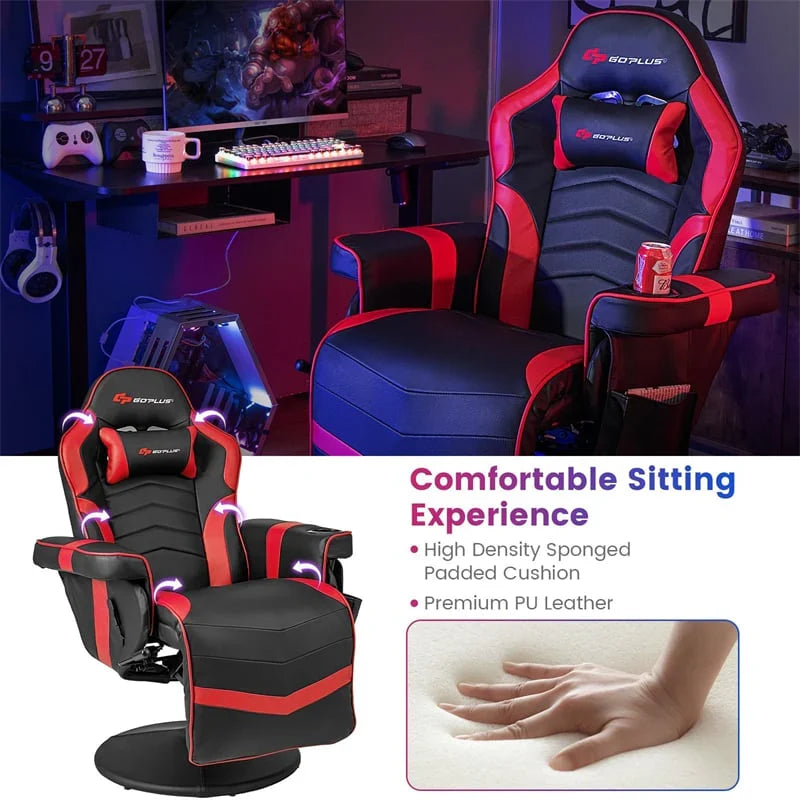 2026 Ergonomic Gaming Recliner Chair with Massage, Retractable Footrest & Cup Holder, Height Adjustable Racing Style Swivel Video Game Chair