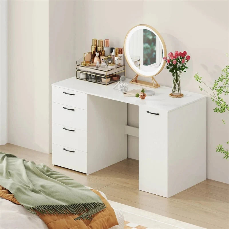 2026 53" Computer Desk with 4 Storage Drawers & Cabinet, Home Office Desk w/ Charging Station, Adjustable Shelf & Cable Management for Study, Makeup