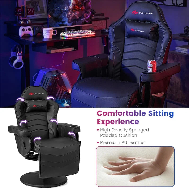 2026 Ergonomic Gaming Recliner Chair with Massage, Retractable Footrest & Cup Holder, Height Adjustable Racing Style Swivel Video Game Chair