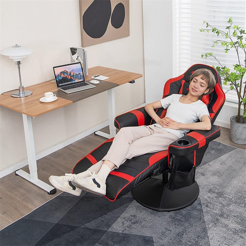2026 Ergonomic Gaming Recliner Chair with Massage, Retractable Footrest & Cup Holder, Height Adjustable Racing Style Swivel Video Game Chair