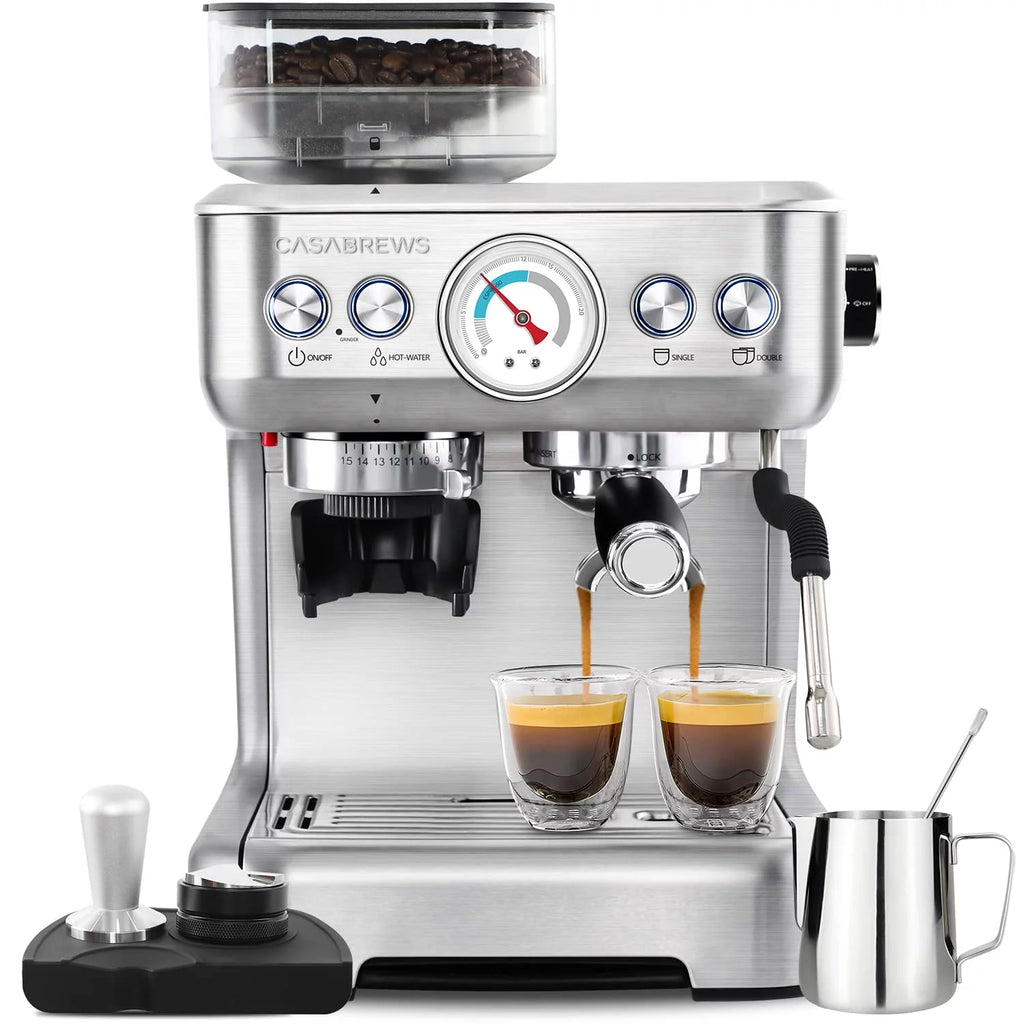 2026 Casabrews 20 Bar Espresso Machine with Milk Frother Steam Wand, Cappuccino Machine with Grinder, Silver