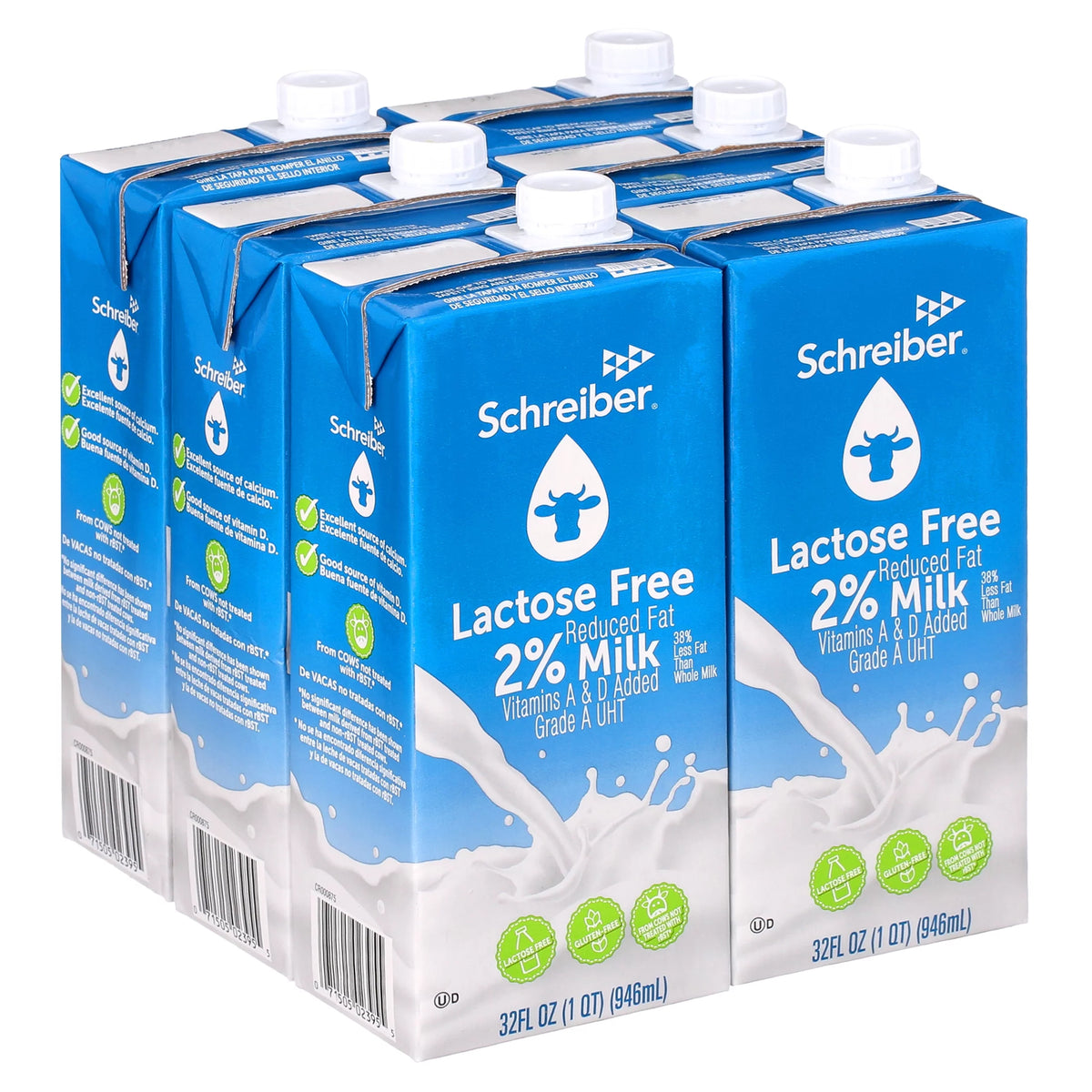 2026 Schreiber Shelf Stable Lactose Free Milk, 32oz UHT (Pack of 6)