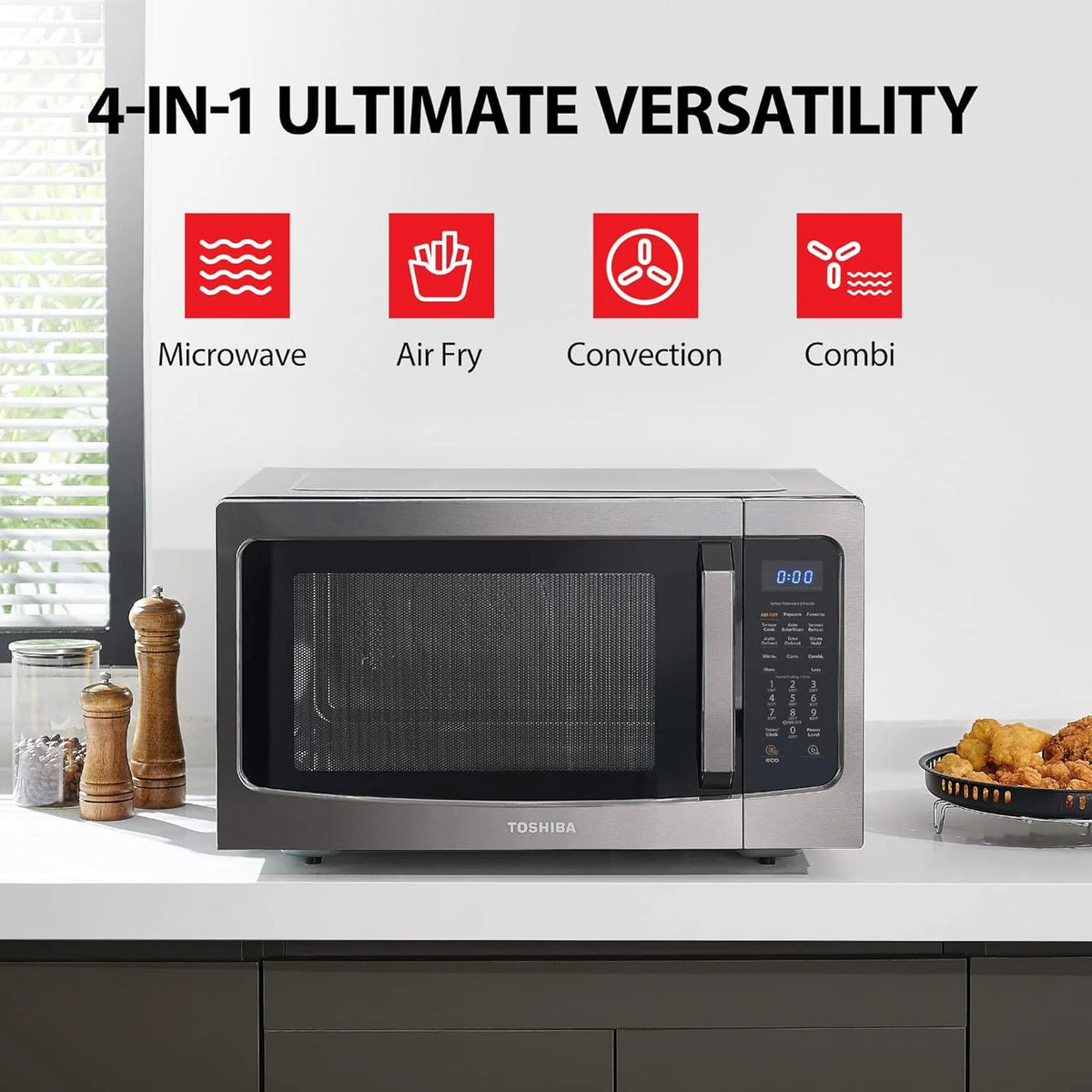 2026 4-in-1 ML-EC42P(SS) Countertop Microwave Oven, Smart Sensor, Convection, Air Fryer Combo, Mute Function, Position Memory 13.6" Turntable, 1.5 Cu Ft, 1000W, Silver