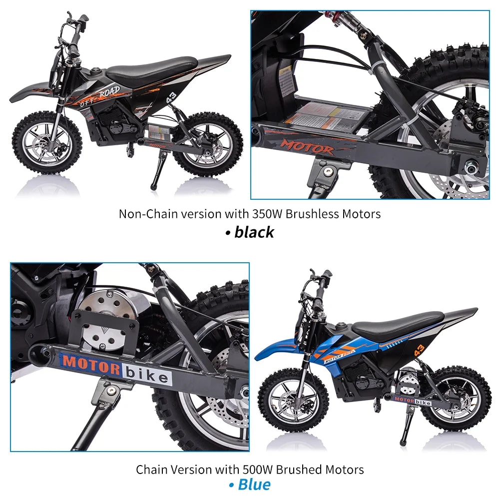 2026 NewElectric Dirt Bike for Kids,36V Ride on Motorcycle,Up to 15.5MPH,350W Brushless Motor,LED Headlight,Leather Seat,Front and Back Brakes,Electric Motorcycle for Kids Age 8-16,Max Load 175lbs