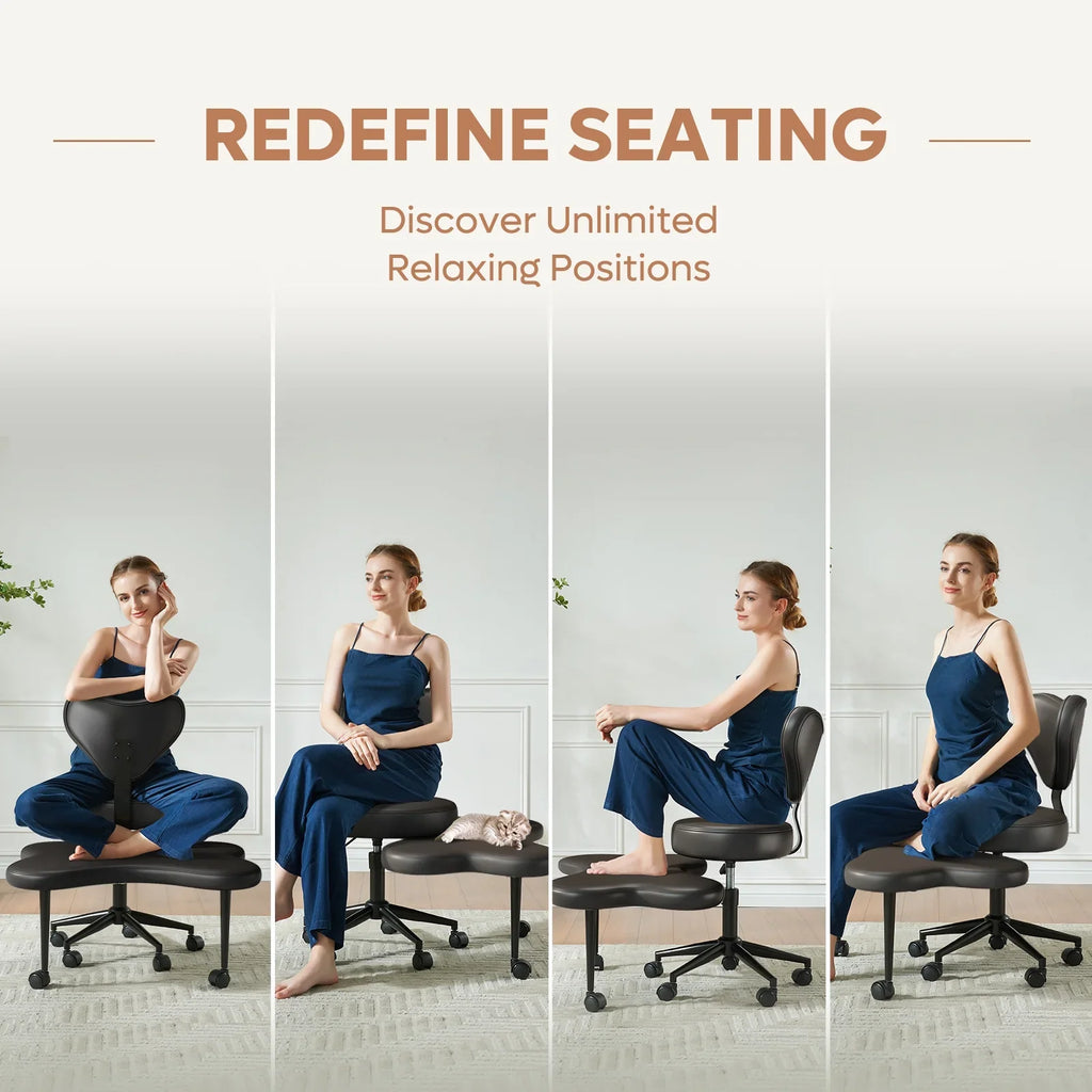 2026 NewPinmoco Ergonomic Cross Legged Swivel Chair, Adjustable Height and Teddy Fabric, Meditation& ADHD Chair with Back Support, Home and Office, Off White