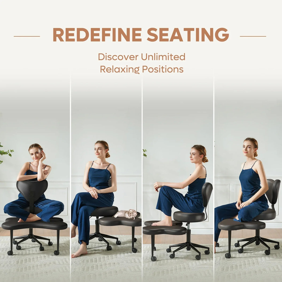 2026 NewPinmoco Ergonomic Cross Legged Swivel Chair, Adjustable Height and Teddy Fabric, Meditation& ADHD Chair with Back Support, Home and Office, Off White
