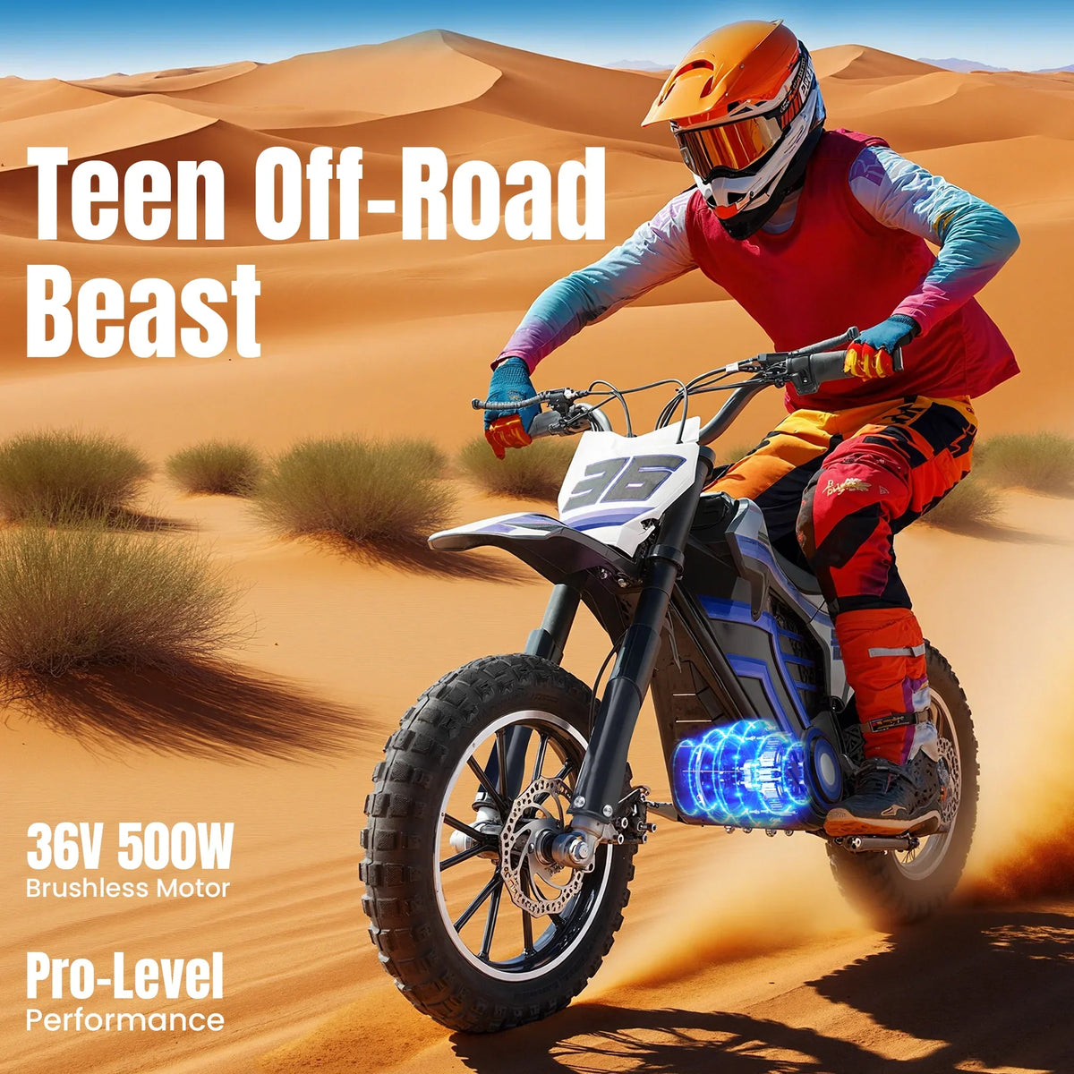 2026 NewQEASET electric dirt bike, 500W kids dirt bike for Boys Girls Age 8-14, Blue