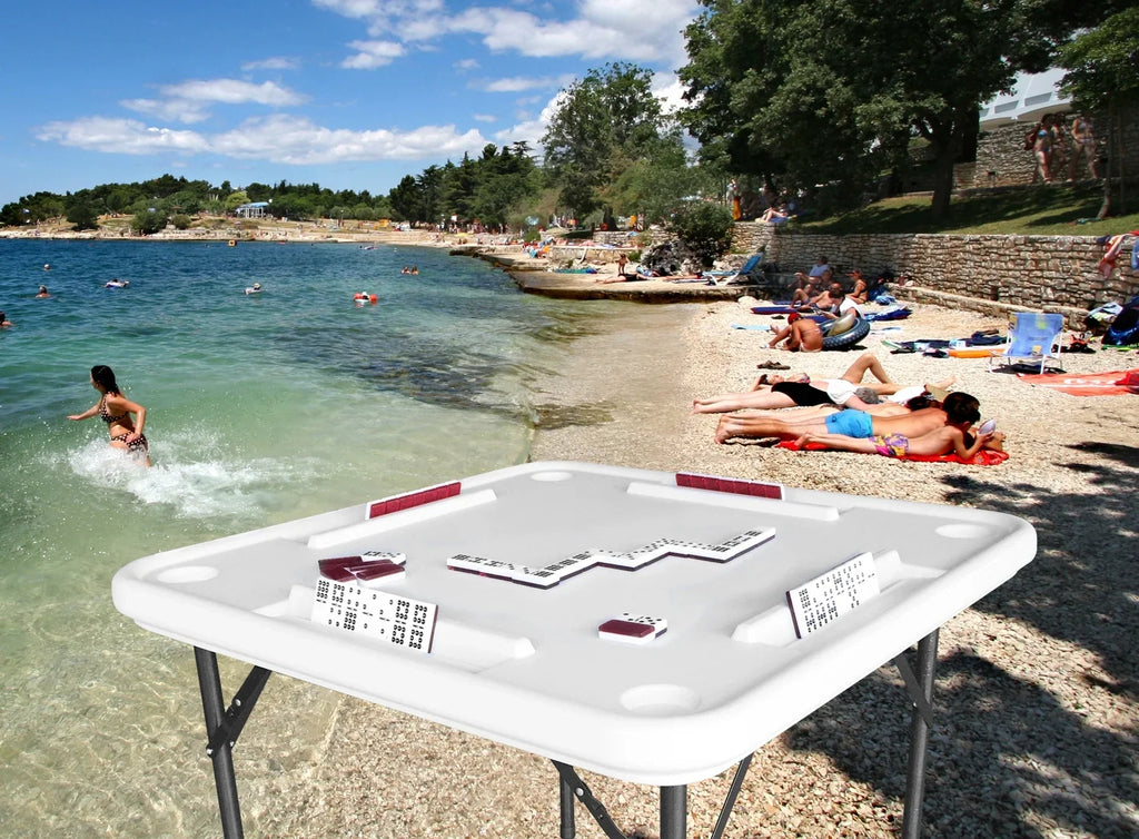 2026 NewBene Casa Foldable Domino Table with Built-In Drink Holders, 38?? x 38??, White