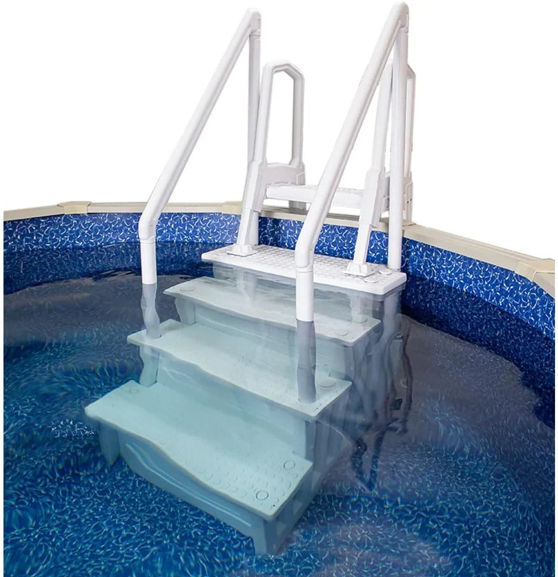 2026 NewNon-slip pool entrance steps | Gray | Suitable for above-ground pools | Can be installed on patios with a height of 122 to 137 cm | Maximum load capacity 136 kg