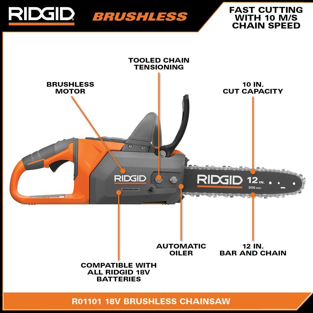 2026 18V Brushless 12 in. Electric Battery Chainsaw (Tool Only) R01101B