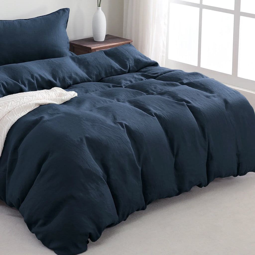 2026 New100% Pure Linen Duvet Cover with Button Closure and Corner Ties Soft & Breathable - Natural Full/Queen